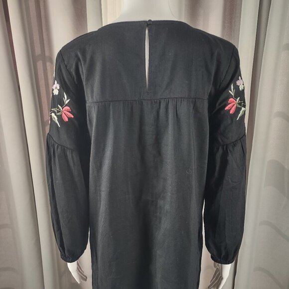 Old Navy Cotton Blend Tunic Dress Black Embroidered V-Neck Lined Size Medium - Picture 5 of 13